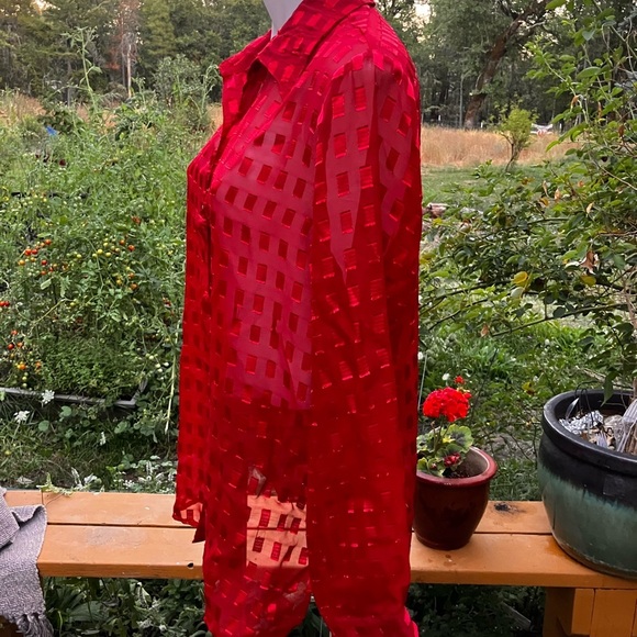 Early 90’s window pane blouse Sheer Red Button-Up long top XL with tags - Picture 7 of 7